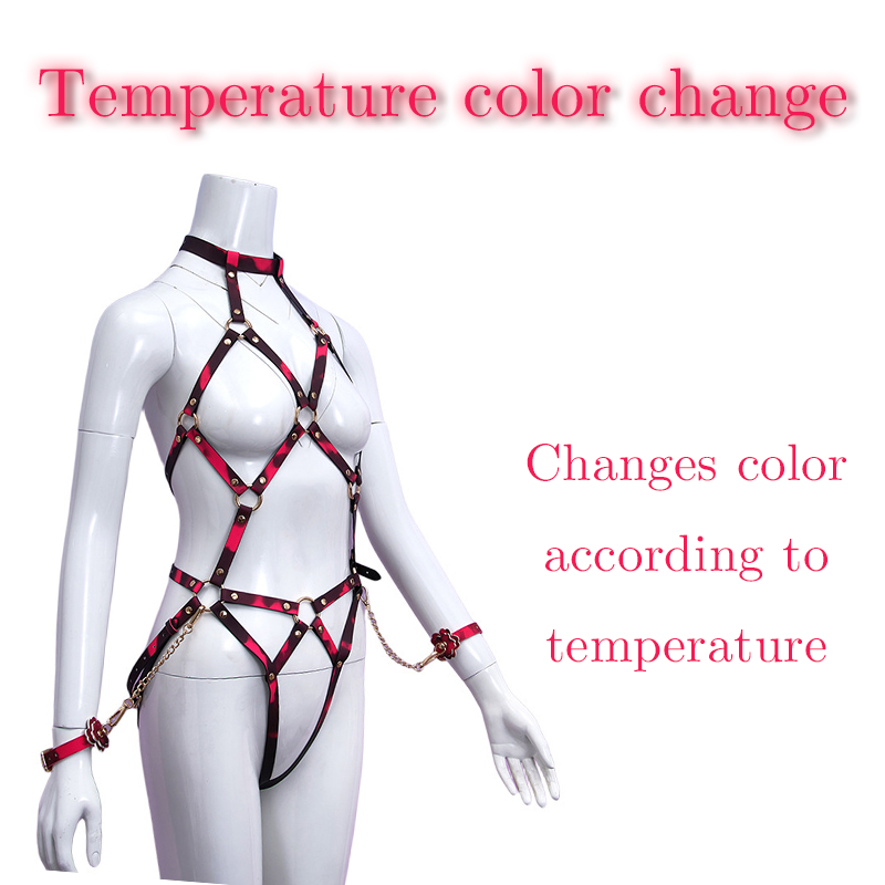 Temperature-Sensitive Color Change BDSM Leather Bondage Suit With Handcuffs