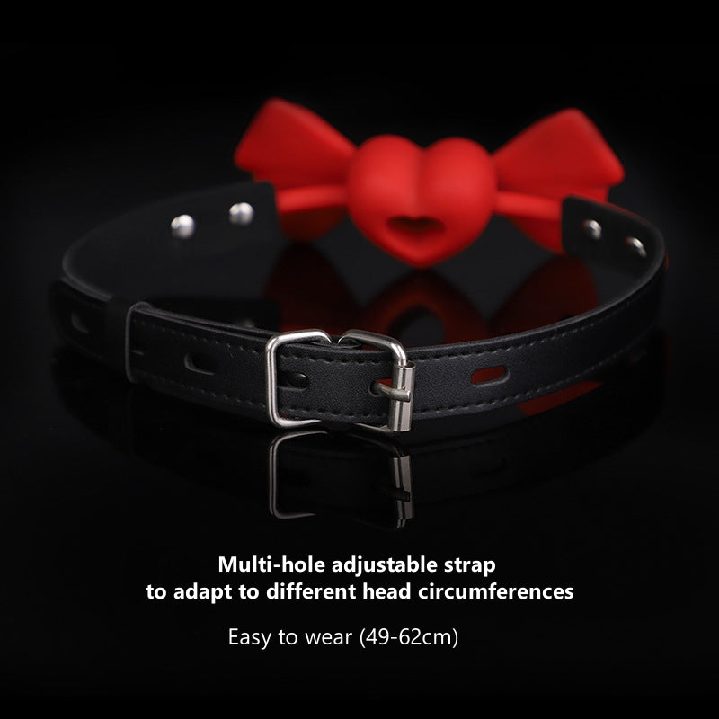 BDSM Bowknot Love-shaped Hollow Silicone Ball Gag With PU Leather