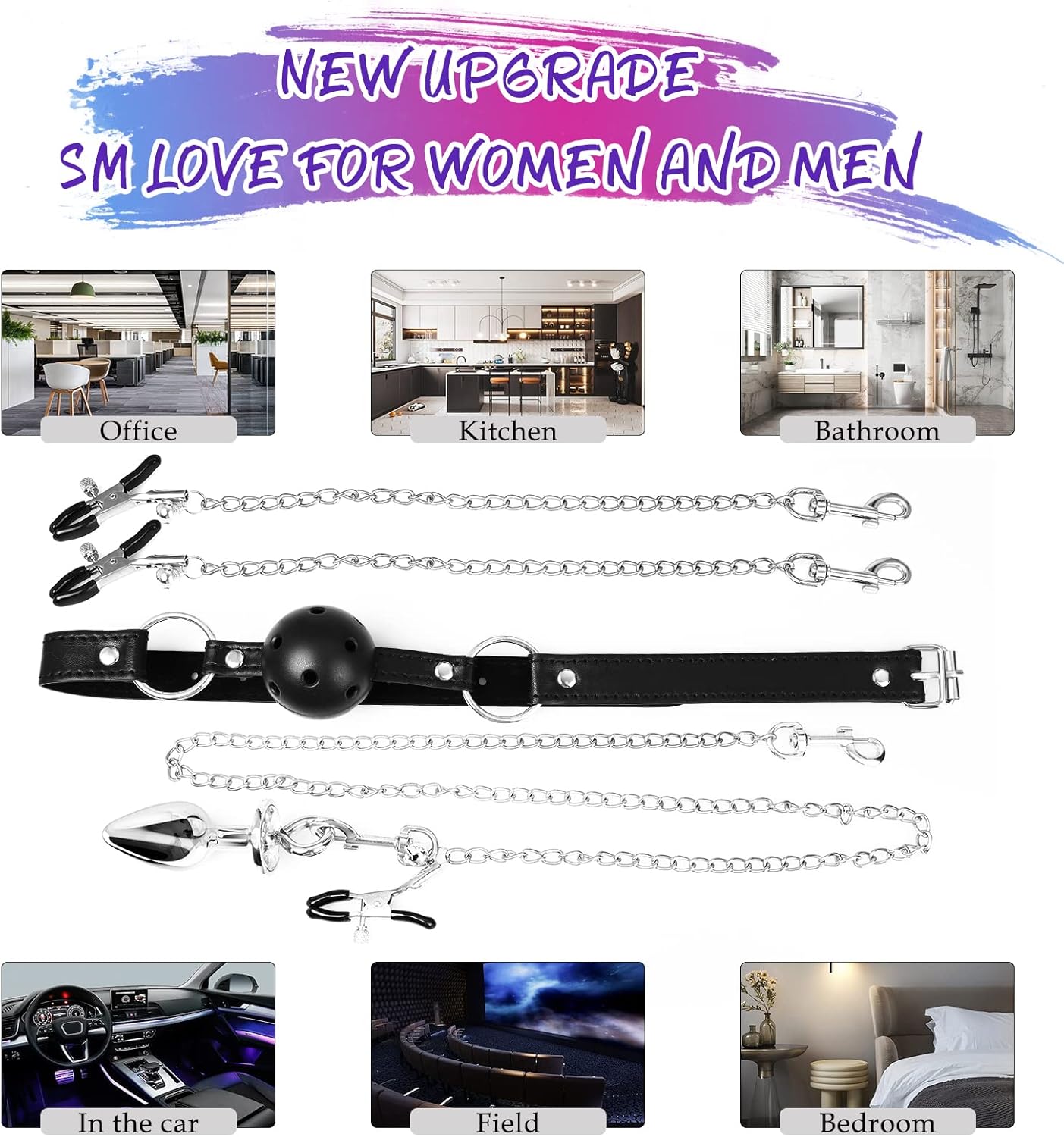 BDSM Bondaged Restraints Ball Gag Nipple Clitoris Clamp Anal Plug Set
