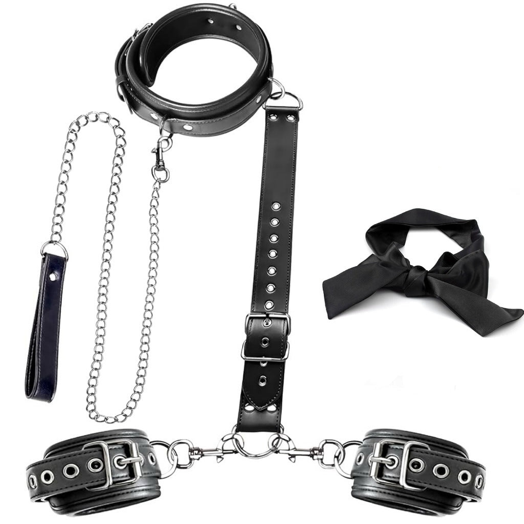 BDSM Bondage Neck to Wrist Restraints Kit with Traction Chain