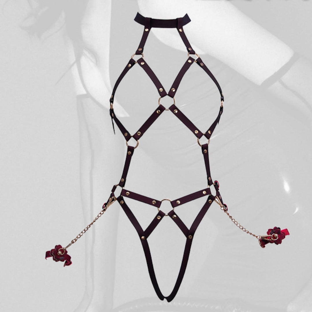 Temperature-Sensitive Color Change BDSM Leather Bondage Suit With Handcuffs