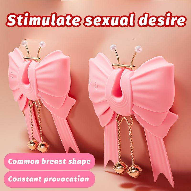 Pink Bowknot Vibrating Nipple Clamps App Control