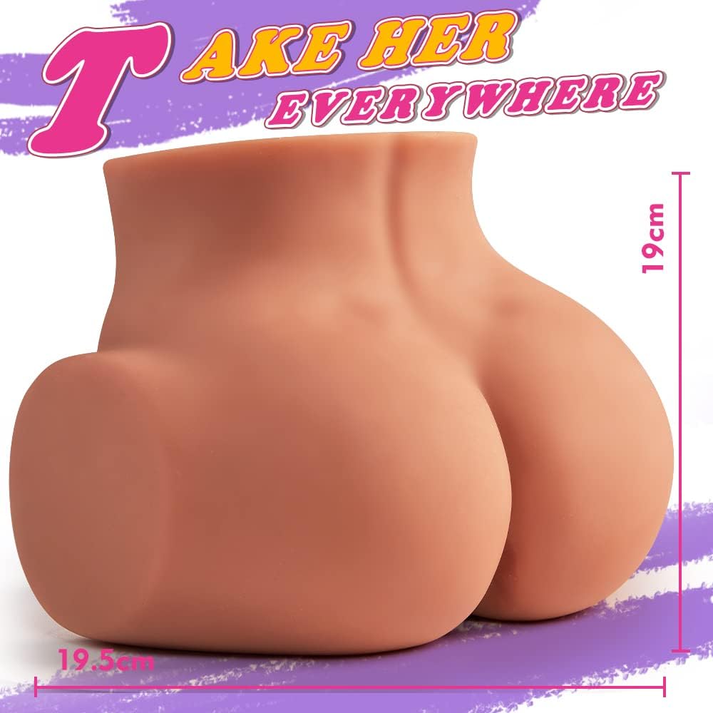 4.1Lb 2-in-1 Realistic Brown Big Ass Male Pocket Pussy with Virgin Tight Labia and Anus