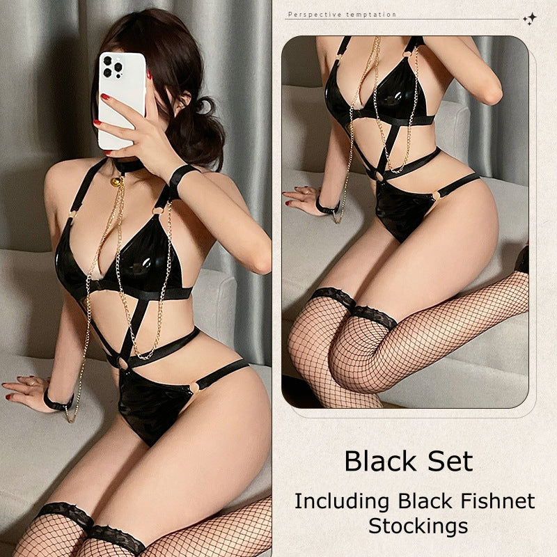 Bondage Leather Jacket Cos Maid Costume