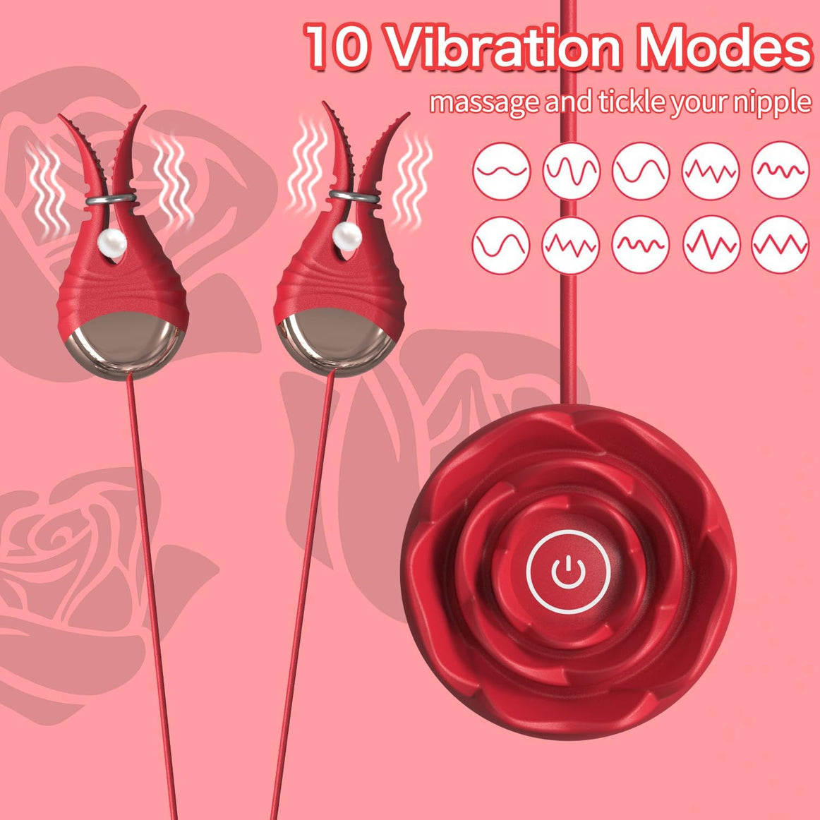 Rose-shaped 10 Vibration Nipple Clamps Set