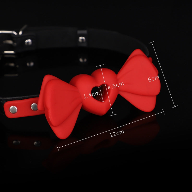BDSM Bowknot Love-shaped Hollow Silicone Ball Gag With PU Leather