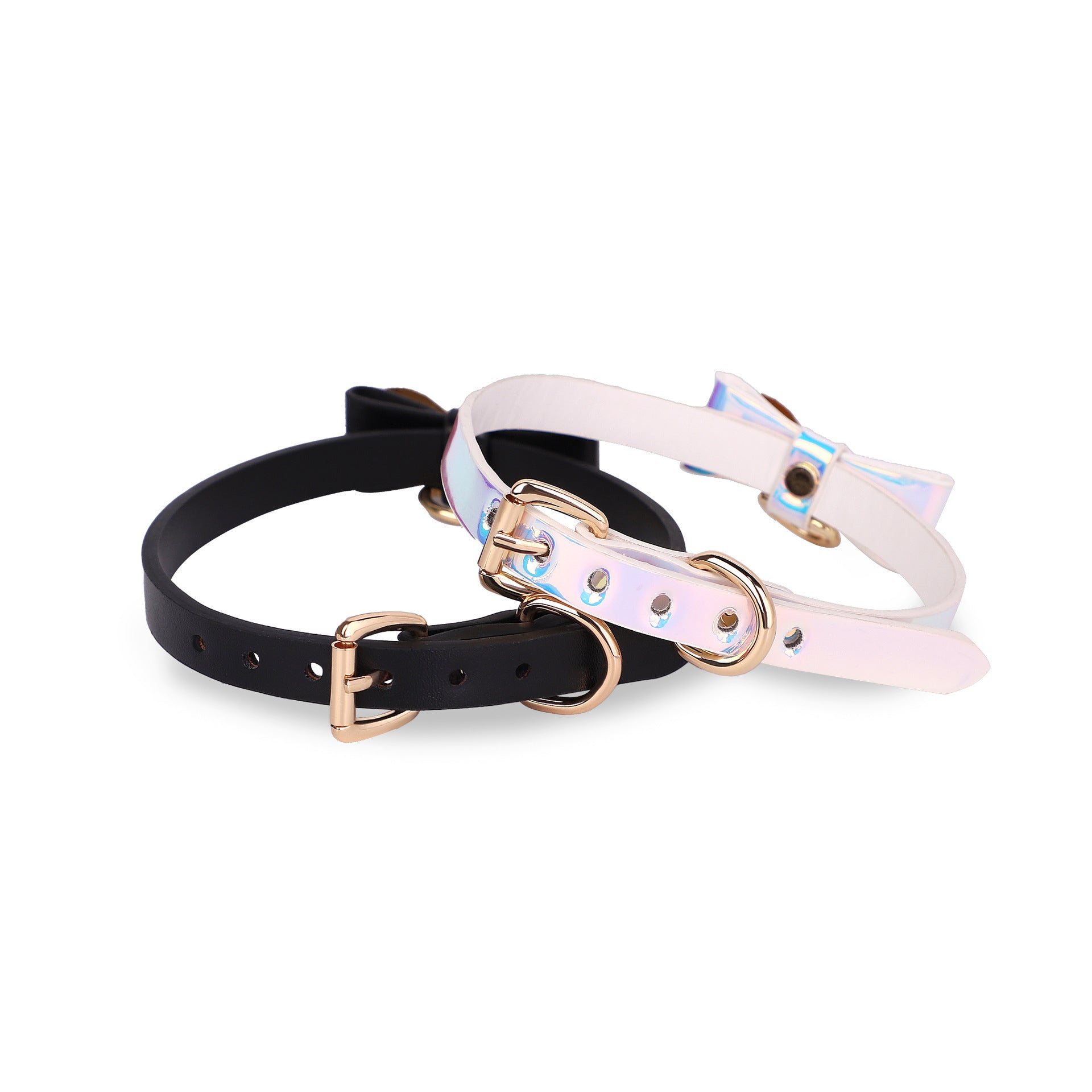 SM Gold Bow Iridescent Collar With Leash Suit