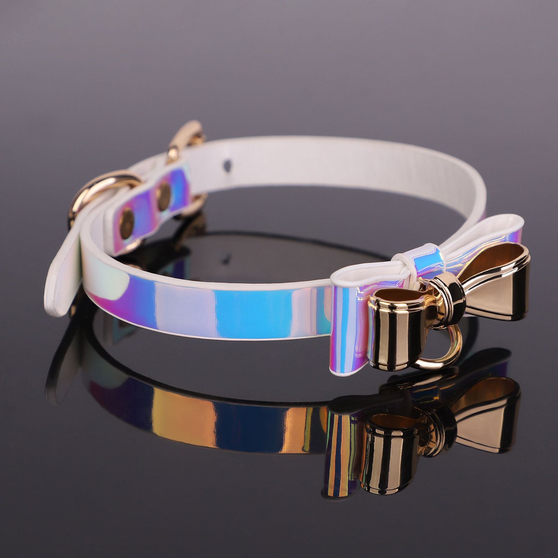 SM Gold Bow Iridescent Collar With Leash Suit