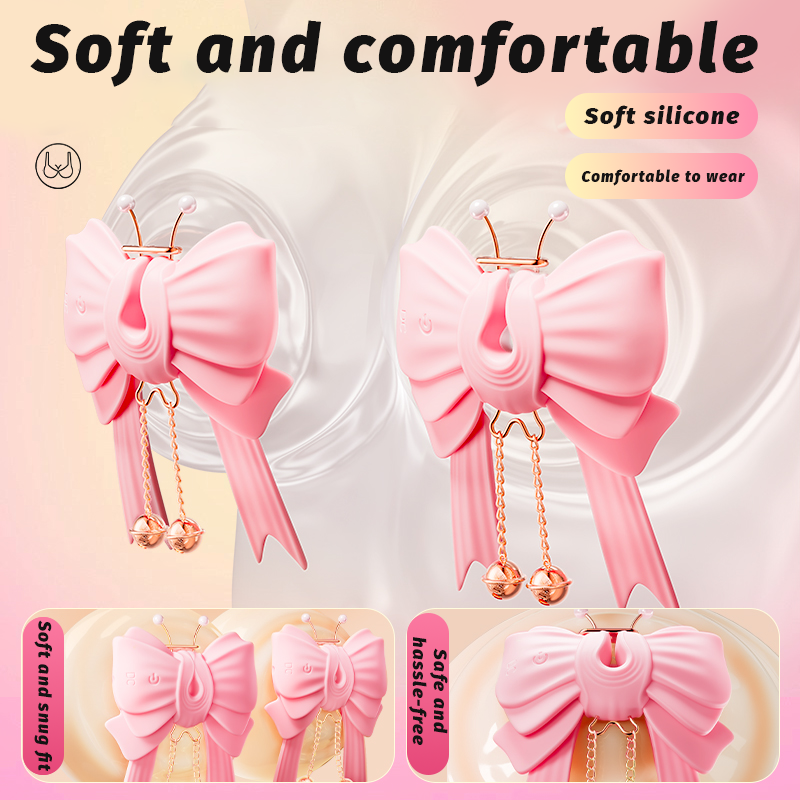 Pink Bowknot Vibrating Nipple Clamps App Control