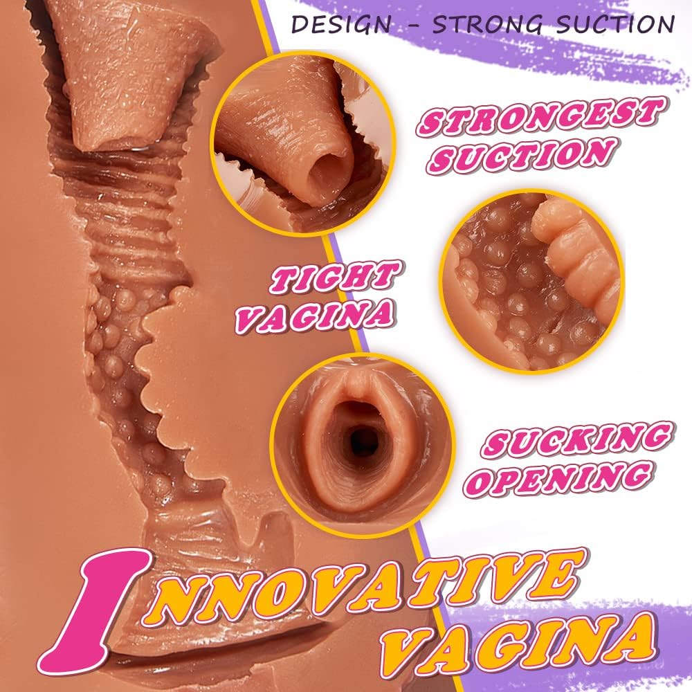 4.1Lb 2-in-1 Realistic Brown Big Ass Male Pocket Pussy with Virgin Tight Labia and Anus