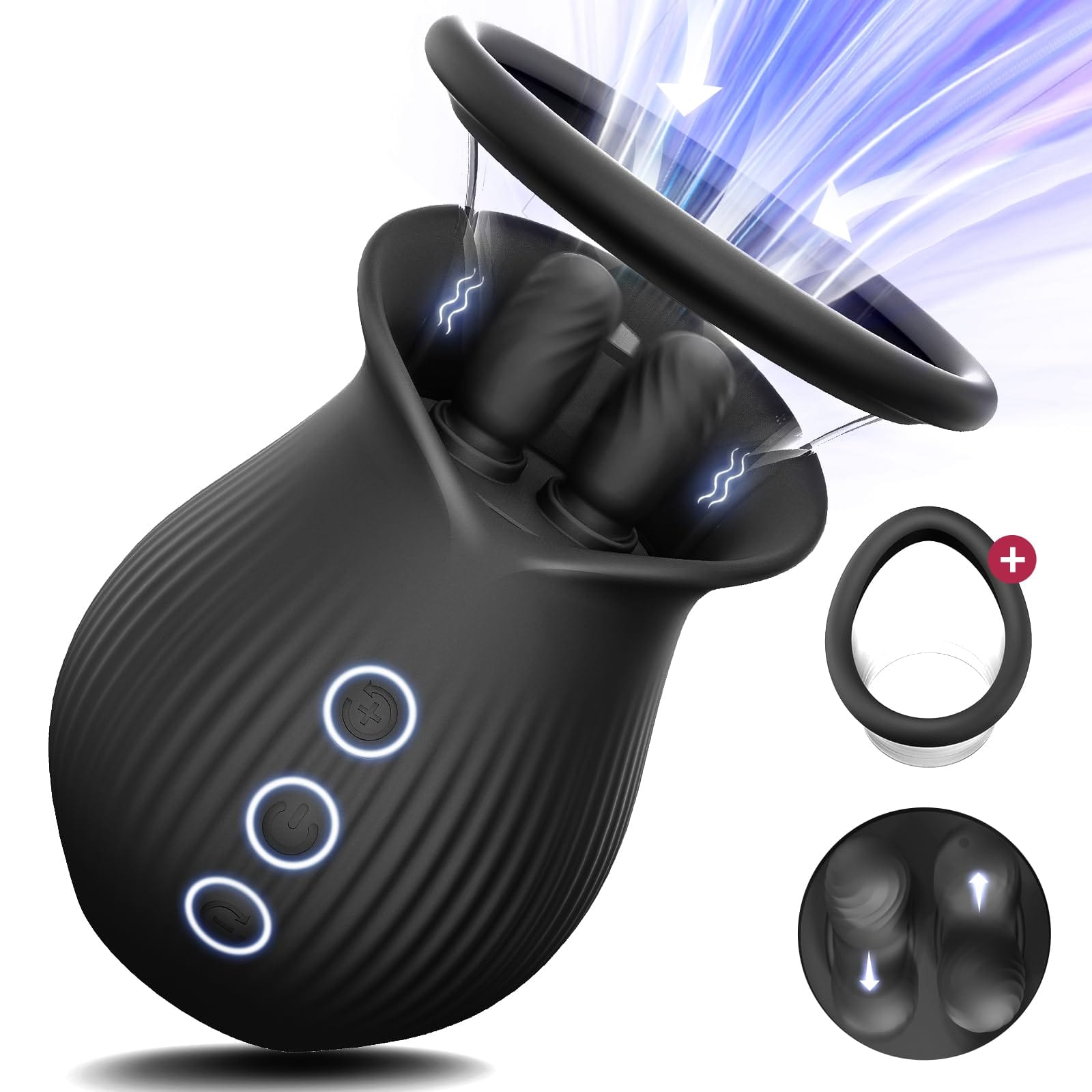Rose Romeo - 3in1 Rose Sex Toy with 2 Suction Cups Adult Toys Female Clitoral Nipple Vibrators with 10 Licking Sucking Vibrating