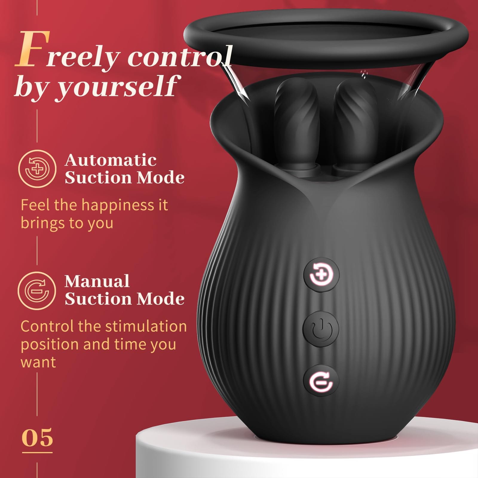 Rose Romeo - 3in1 Rose Sex Toy with 2 Suction Cups Adult Toys Female Clitoral Nipple Vibrators with 10 Licking Sucking Vibrating