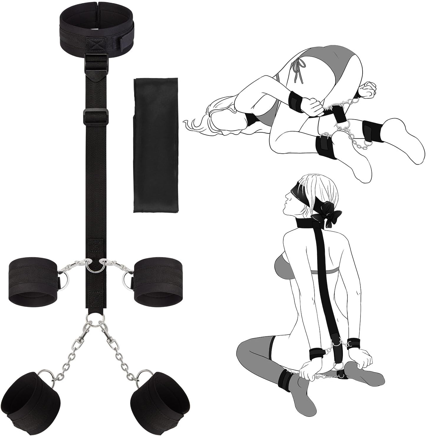 BDSM Kit Neck to Wrist Behind Back Collar Restraints Adjustable Set SM Play