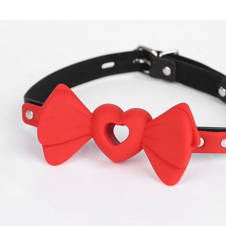 BDSM Bowknot Love-shaped Hollow Silicone Ball Gag With PU Leather