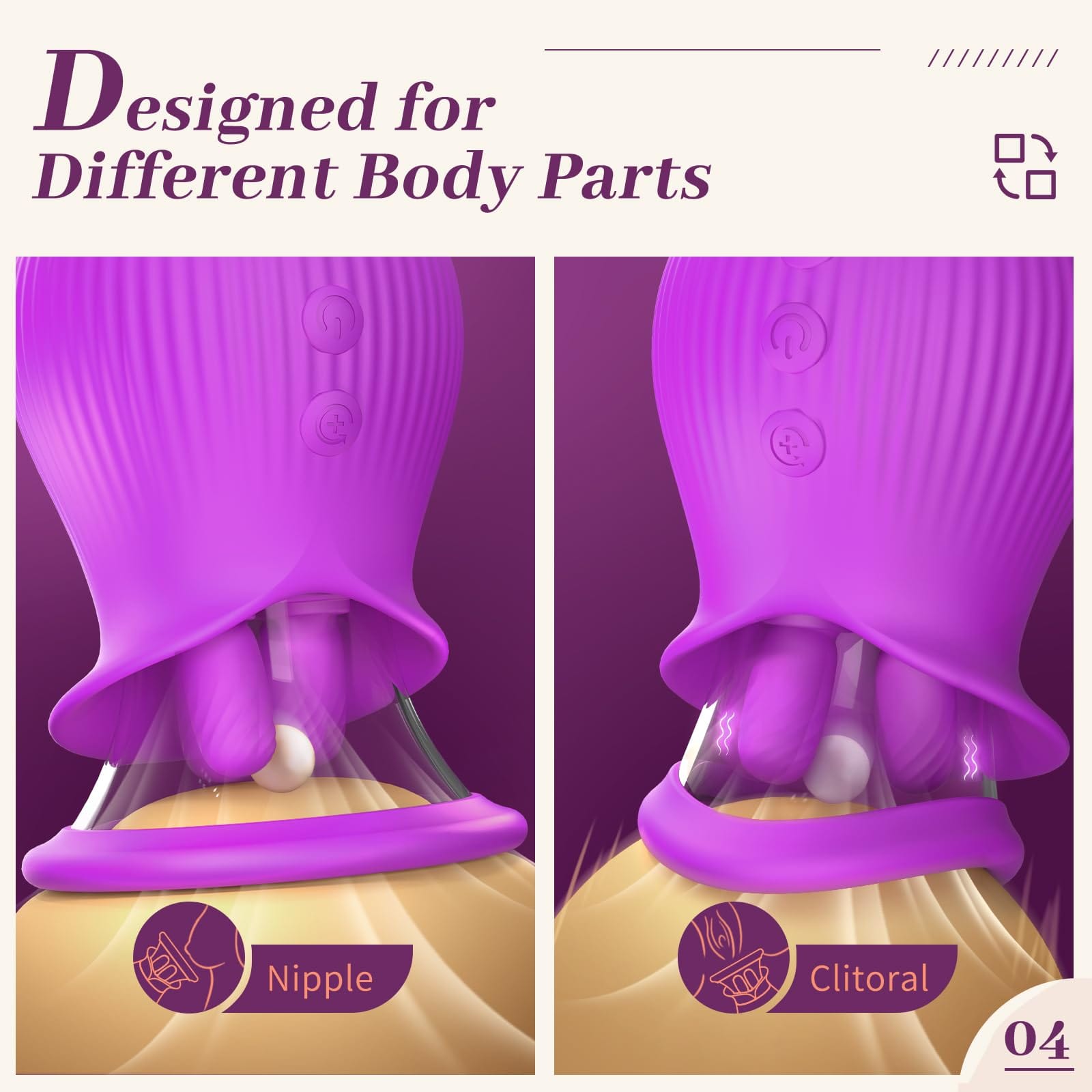 Rose Romeo - 3in1 Rose Sex Toy with 2 Suction Cups Adult Toys Female Clitoral Nipple Vibrators with 10 Licking Sucking Vibrating