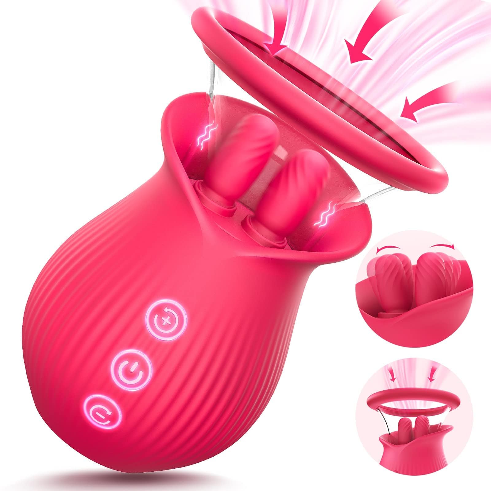 Rose Romeo - 3in1 Rose Sex Toy with 2 Suction Cups Adult Toys Female Clitoral Nipple Vibrators with 10 Licking Sucking Vibrating