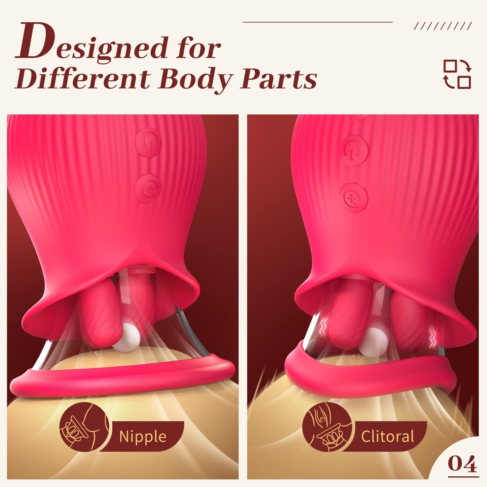 Rose Romeo - 3in1 Rose Sex Toy with 2 Suction Cups Adult Toys Female Clitoral Nipple Vibrators with 10 Licking Sucking Vibrating