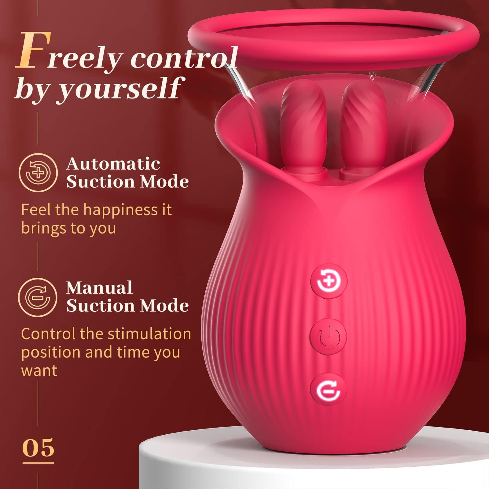 Rose Romeo - 3in1 Rose Sex Toy with 2 Suction Cups Adult Toys Female Clitoral Nipple Vibrators with 10 Licking Sucking Vibrating