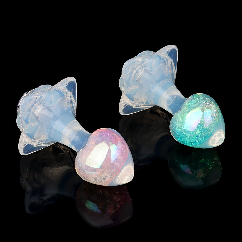 Aurora Peach Heart Acrylic Core Silicone Anal Plug with Petal Base - Lurevibe