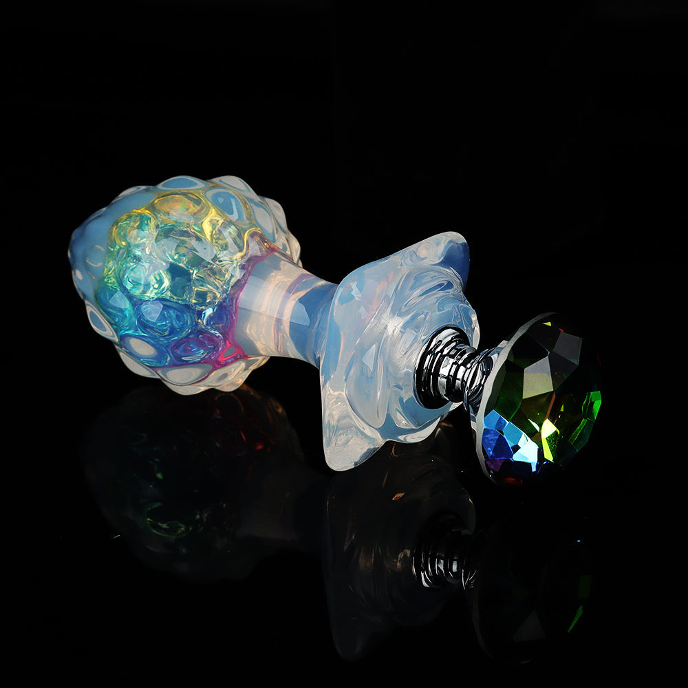 Aurora Custard Apple Textured Crystal Silicone Anal Plug with Rose Petal Base