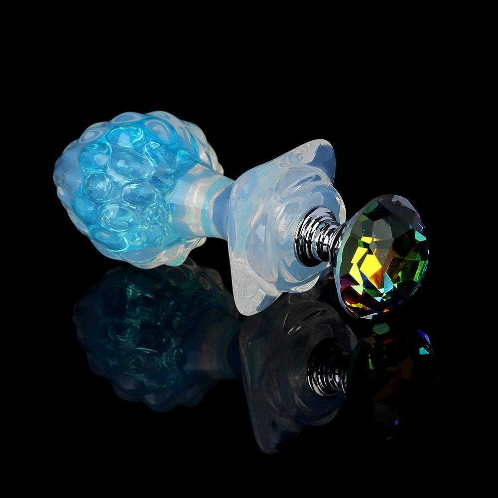 Aurora Custard Apple Textured Crystal Silicone Anal Plug with Rose Petal Base