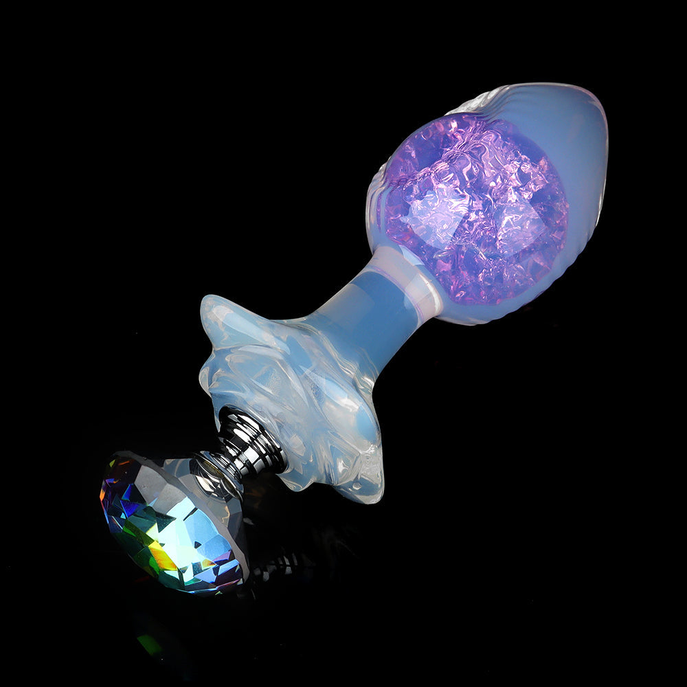 Woven Light Aurora Crystal Silicone Anal Plug with Sculpted Petal Base