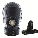 1.96in Black Leather BDSM Hood With Removable Blindfold Mouth Gag Dildo