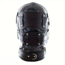 1.96in Black Leather BDSM Hood With Removable Blindfold Mouth Gag Dildo