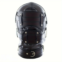 1.96in Black Leather BDSM Hood With Removable Blindfold Mouth Gag Dildo