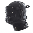 1.96in Black Leather BDSM Hood With Removable Blindfold Mouth Gag Dildo