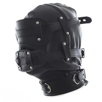 1.96in Black Leather BDSM Hood With Removable Blindfold Mouth Gag Dildo