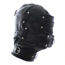 1.96in Black Leather BDSM Hood With Removable Blindfold Mouth Gag Dildo