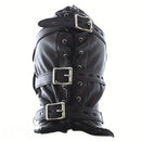 1.96in Black Leather BDSM Hood With Removable Blindfold Mouth Gag Dildo