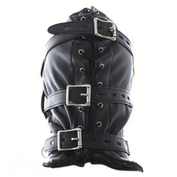 1.96in Black Leather BDSM Hood With Removable Blindfold Mouth Gag Dildo