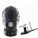 1.96in Black Leather BDSM Hood With Removable Blindfold Mouth Gag Dildo