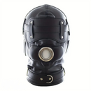 1.96in Black Leather BDSM Hood With Removable Blindfold Mouth Gag Dildo