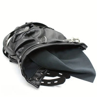 1.96in Black Leather BDSM Hood With Removable Blindfold Mouth Gag Dildo