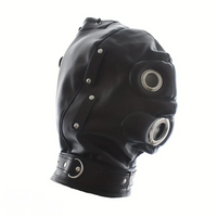 1.96in Black Leather BDSM Hood With Removable Blindfold Mouth Gag Dildo