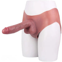 10.11in Hollow Sleeve Strap on Dildo Leather Pants For Men Women Sex