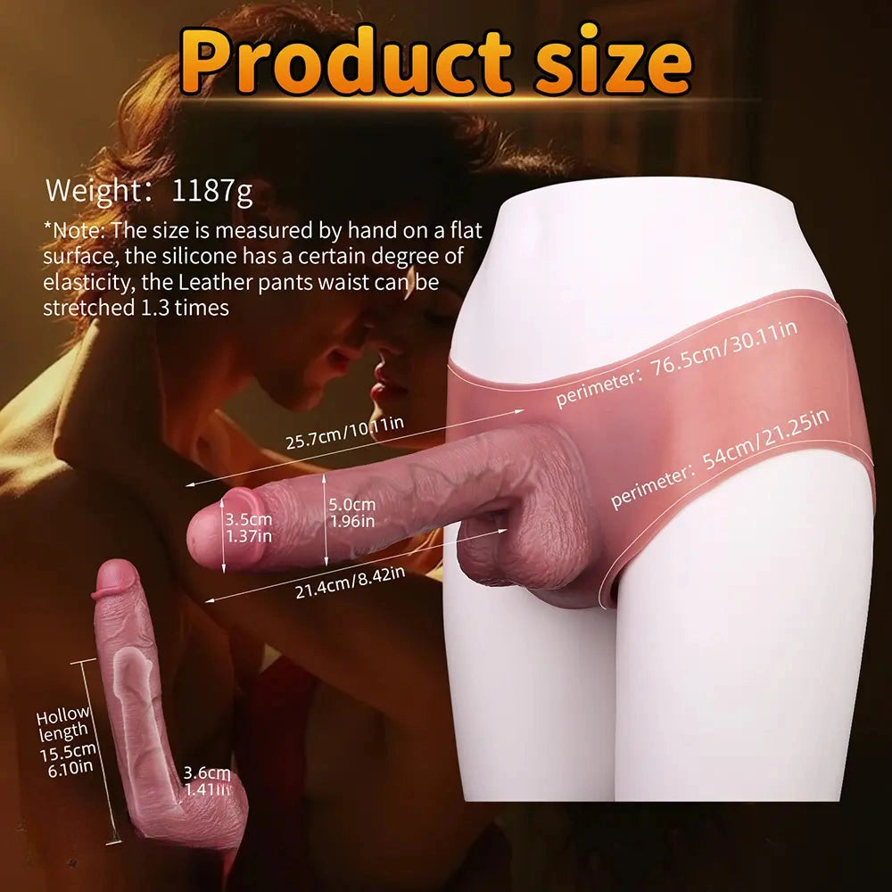 10.11in Hollow Sleeve Strap on Dildo Leather Pants For Men Women Sex