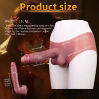 10.11in Hollow Sleeve Strap on Dildo Leather Pants For Men Women Sex
