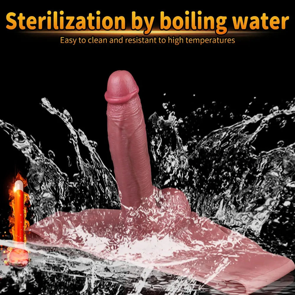 10.11in Hollow Sleeve Strap on Dildo Leather Pants For Men Women Sex
