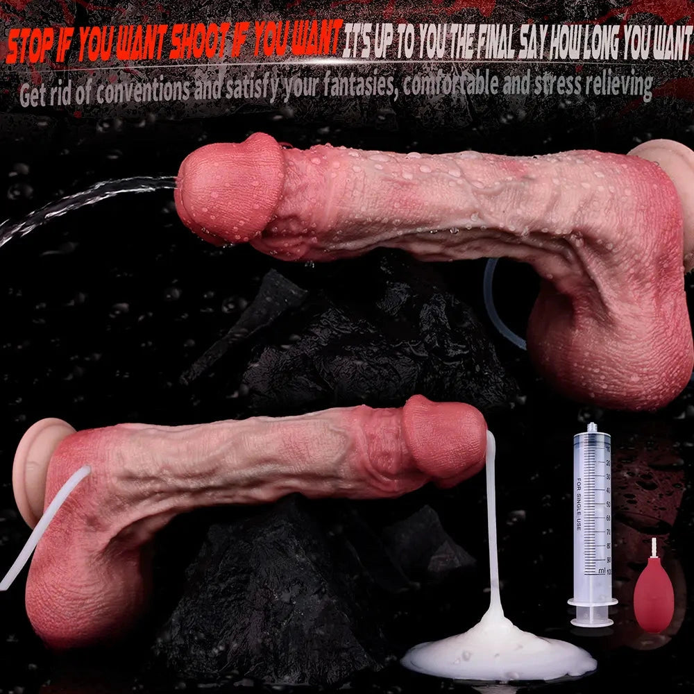 10.12in Couple Sex Game Toy Dual Density Silicone Ejaculating Dildo