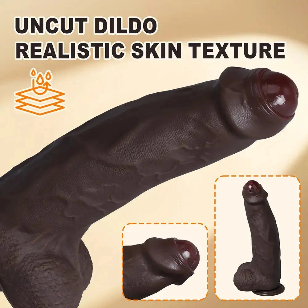 10.13in Uncut Realistic Skin Double Density Silicone Big Dildo Hands-Free Use
