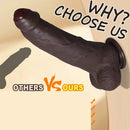 10.13in Uncut Realistic Skin Double Density Silicone Big Dildo Hands-Free Use