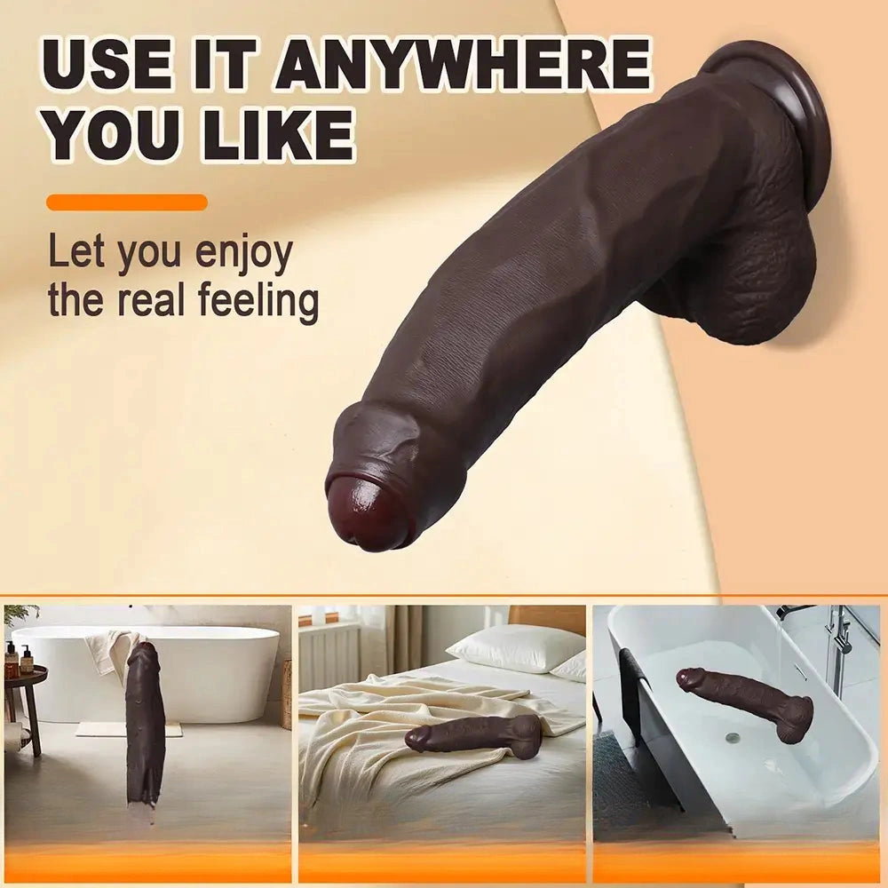 10.13in Uncut Realistic Skin Double Density Silicone Big Dildo Hands-Free Use