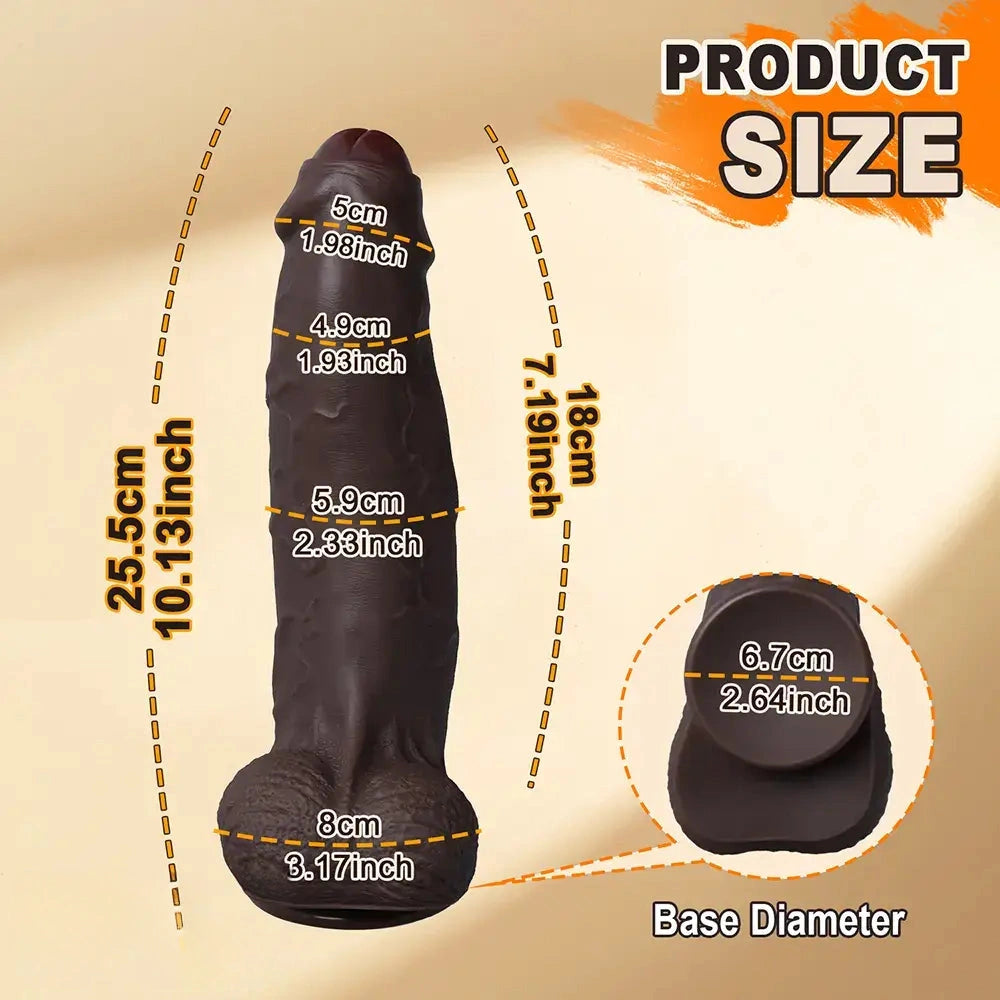 10.13in Uncut Realistic Skin Double Density Silicone Big Dildo Hands-Free Use