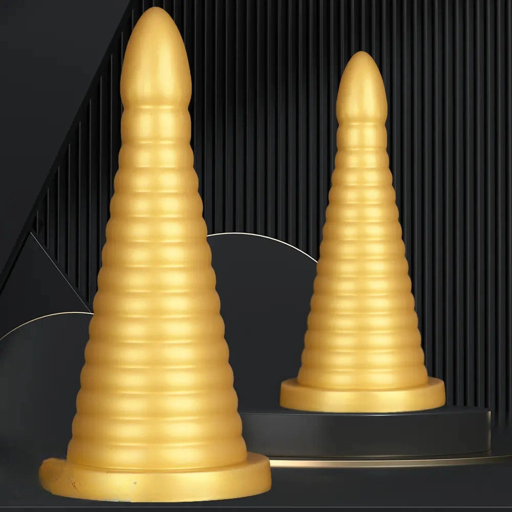 10.23in 14.56in Large Thread Gold Silicone Pagoda Thick Large Anal Plug Dildo