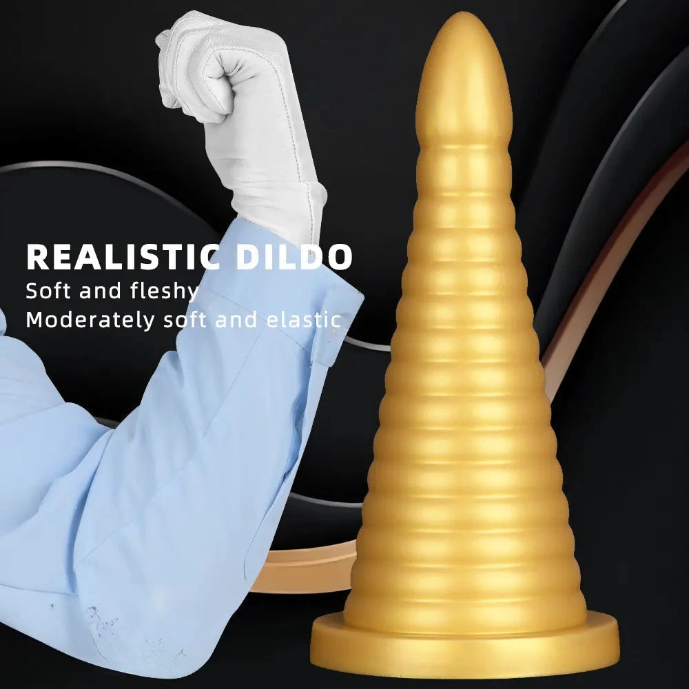 10.23in 14.56in Large Thread Gold Silicone Pagoda Thick Large Anal Plug Dildo