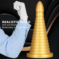 10.23in 14.56in Large Thread Gold Silicone Pagoda Thick Large Anal Plug Dildo